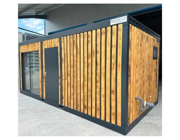 Neuer Contenedor Büro 6x3 m – Mit Rutsch Tür, Holzverkleidung, WC, Dusche, 2-jährige Garantie, sofort lieferbar