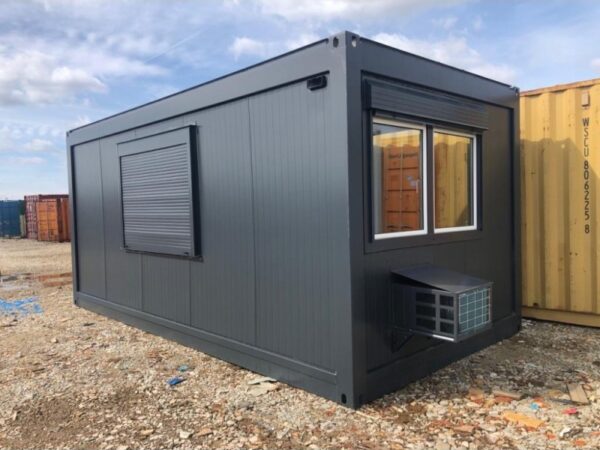 Bürocontainer 3×6 m mit Klimaanlage, grafitfarben, individuell anpassbar, auf Bestellung
